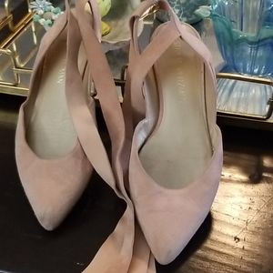 Stuart Weitzman dusty rose wrap ankle flats
